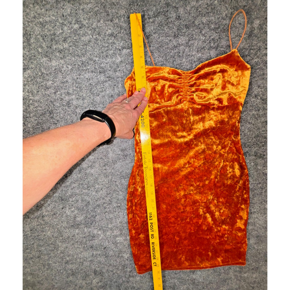 Urban Outfitters Crushed Velvet Bodycon Mini Dress Ruched Bust Burnt Orange S - Picture 4 of 9